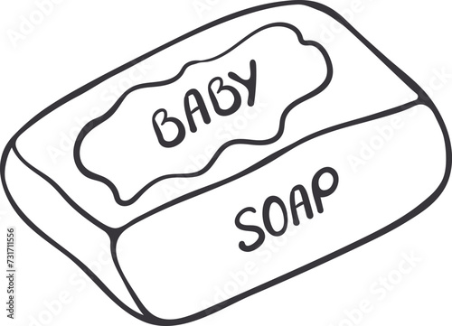 A bar of hypoallergenic baby hygiene soap doodle icon. Vector hand drawn illustration isolated on white background.