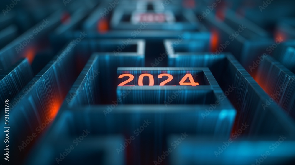 Fototapeta premium 2020 and 202 are seen in this abstract image from the inside out of the maze
