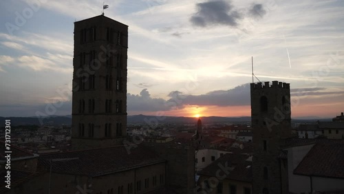 View of skyline and rooftops of Arezzo, Palazzo della Fraternita dei Laici at sunset, Arezzo, Province of Arezzo, Tuscany photo