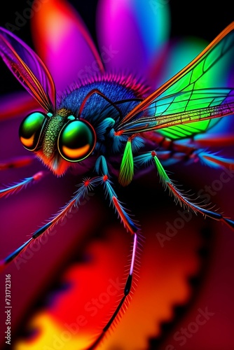 AI generated illustration of a vibrant psychedelic insect