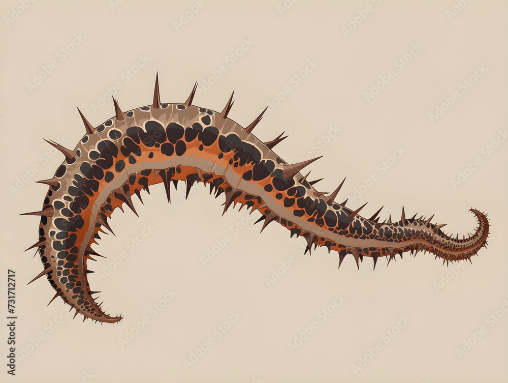 Fototapeta premium Stylized Segmented Centipede Creature with Spiny Back and Patterned Exoskeleton - Concept of Nature's Complexity and Intricate Wildlife Design