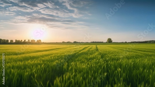 AI generated greenery field surrounded by growing grass and trees