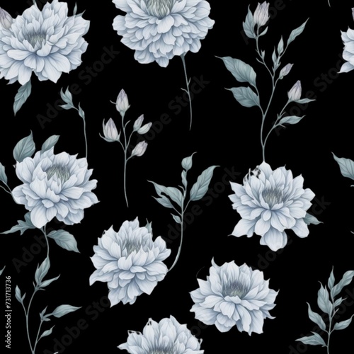 AI generated illustration of a seamless pattern with flowers against a black background