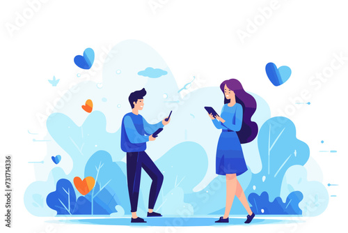 couple looking at smartphone vector flat isolated illustration