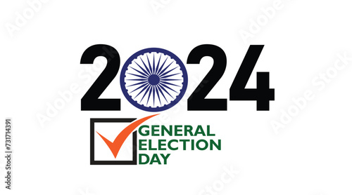 "General Election Day 2024" vector design with a tick in the Box and Indian Chakra. India General Election 2024 voting Concept on a white background. Ideal for use in campaign posters and banners. 
