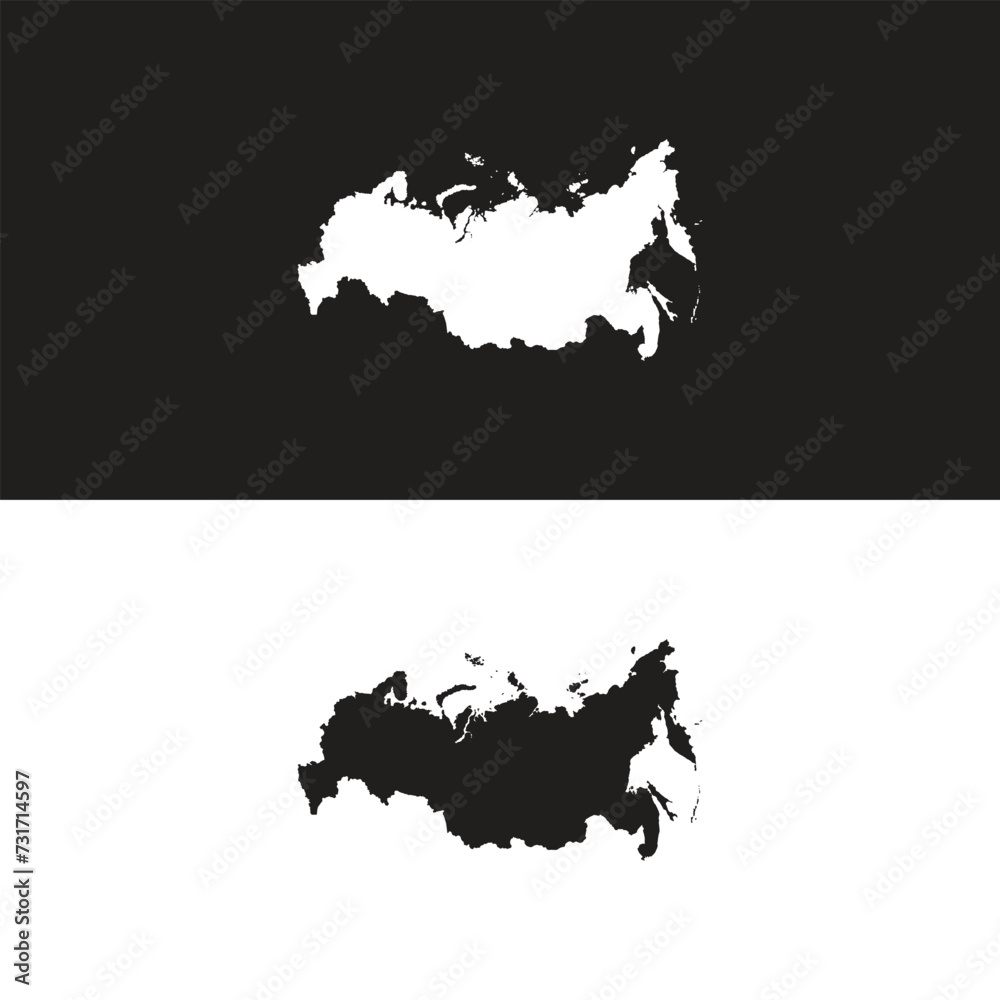 Russia maps for design. Easily editable Russia map vector set - Blank Map of Russia Include Russia Flag With Map Shape, Silhouette