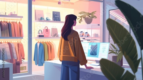 Online Shopping: A Woman Exploring a Virtual Boutique at Noon