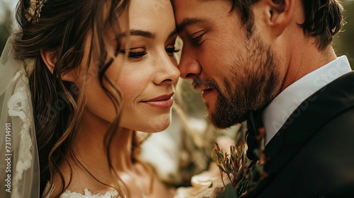 a couple looking at each other in close up image taken on their wedding day