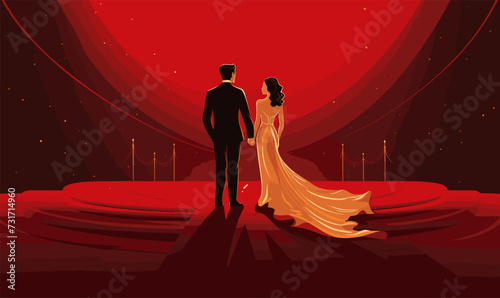 couple on red carpet vector flat minimalistic isolated illustration