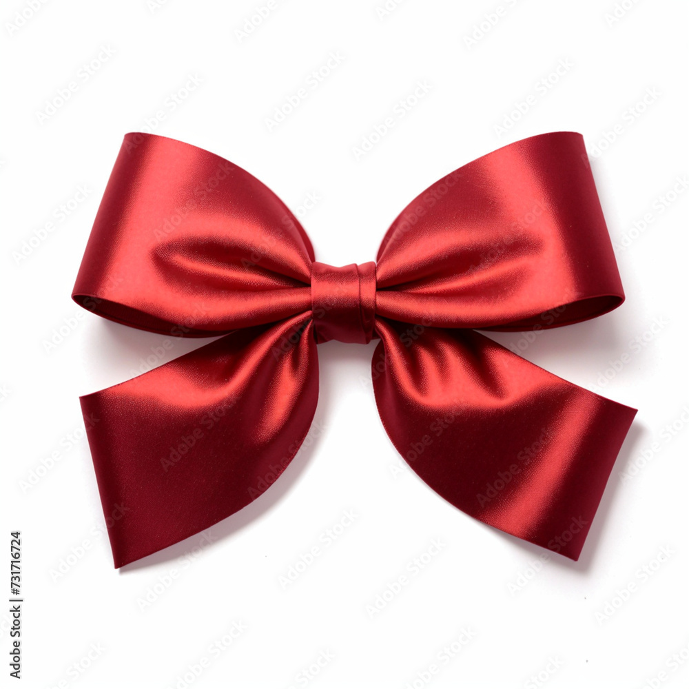 Red gift bow. Red ribbon bow. A red elegant bow. Bow on a white background.