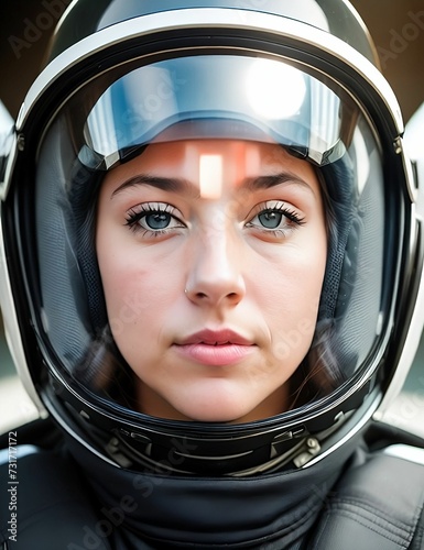 AI generated illustration of A young female wearing a space helmet © Wirestock