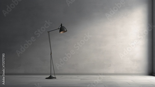 AI generated illustration of An empty room with a cement wall background illuminated by a floor lamp photo