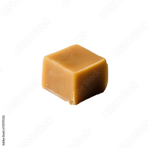 Single piece of Caramel Fudge or block isolated on white background.