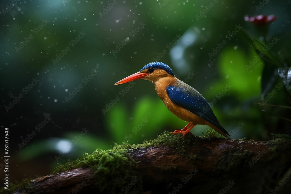 Fototapeta premium AI generated illustration of a jungle dwarf kingfisher perched on a tree branch