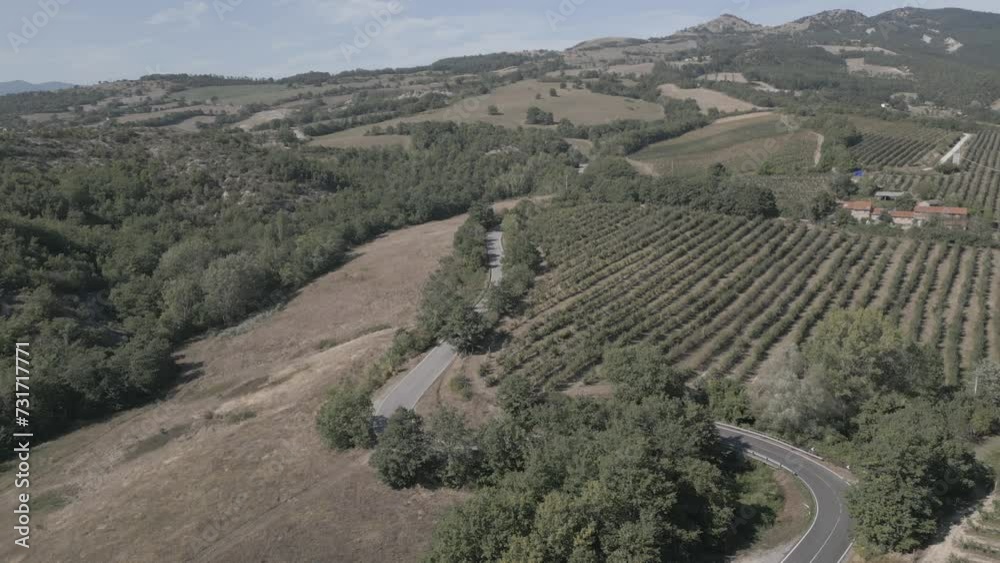 Aerial shot of Tuscan countryside and vineyards near Viamaggio, Viamaggio, Province of Siena, Tuscany Aerial shot of Tuscan countryside and vineyards near Viamaggio, Viamaggio, Province of Siena, Tuscany