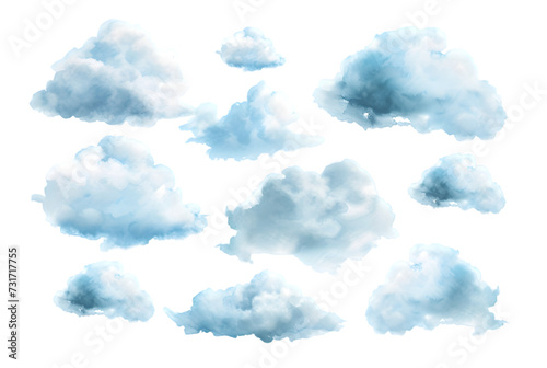 Watercolor clouds collection isolated on transparent background