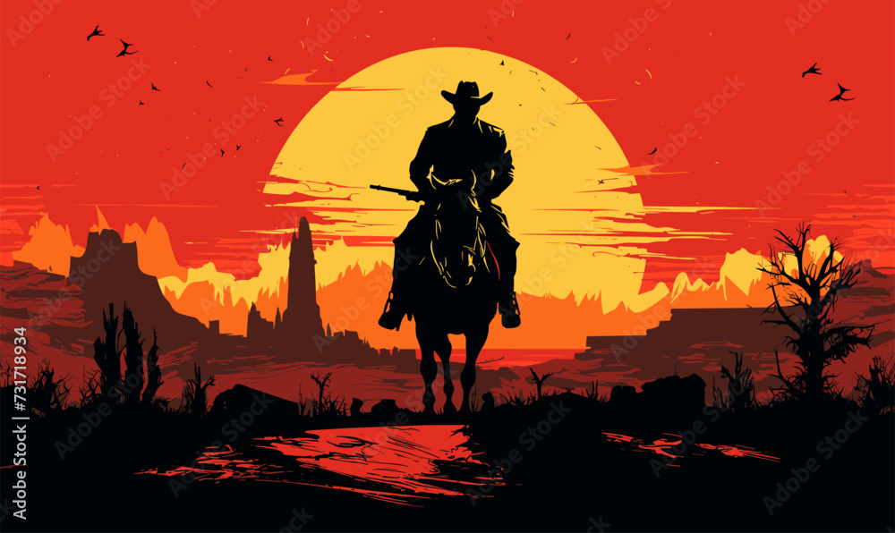 cowboy on a horse silhouette rodeo western design vector illustration