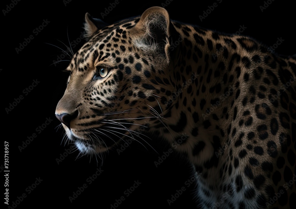 Beautiful leopard isolated on a dark background. AI-generated. Beautiful leopard isolated on a dark background. AI-generated.
