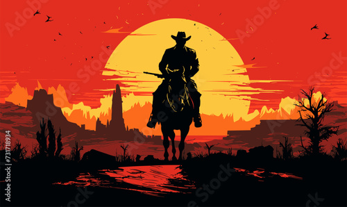 cowboy on a horse silhouette rodeo western design vector illustration © Павел Озарчук