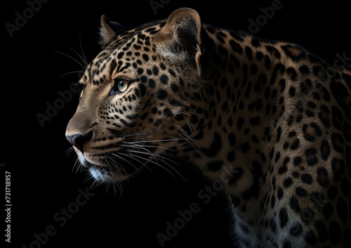 Beautiful leopard isolated on a dark background. AI-generated. © Wirestock