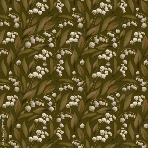 spring floral pattern, Lilies of the valley pattern, watercolor flowers, hand drawing, watercolor pattern