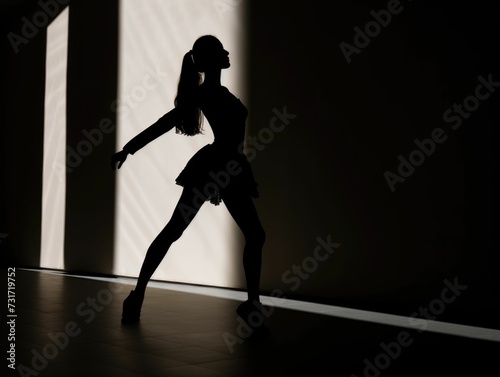 AI generated illustration of a young female dancer in a beautiful silhouette photo