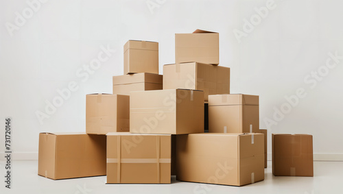 Stacked cardboard boxes with room for individual customizations against a bright background © Erich