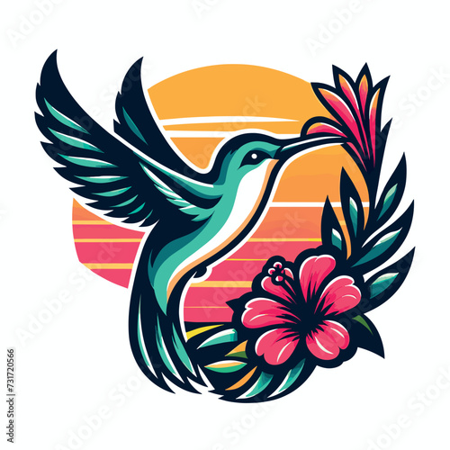 Vector hummingbird logo mascot illustration design, Generative Ai