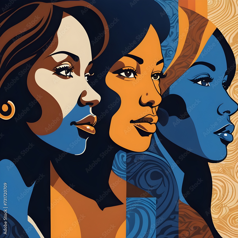 Retro style of women with painted face. Retro style of women with painted face.
