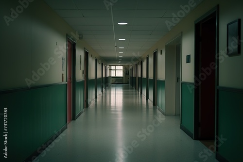 AI generated illustration of an empty hallway in a contemporary school