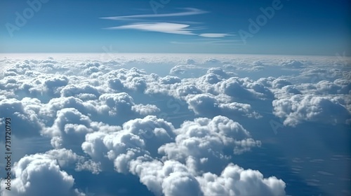 AI generated illustration of fluffy white clouds floating in a bright blue sky