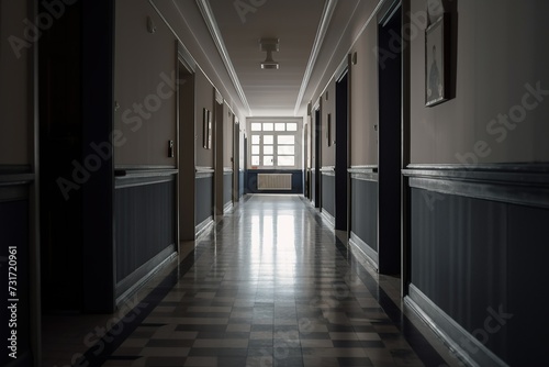AI generated illustration of a desolate school hallway filled with a sense of despair and loneliness