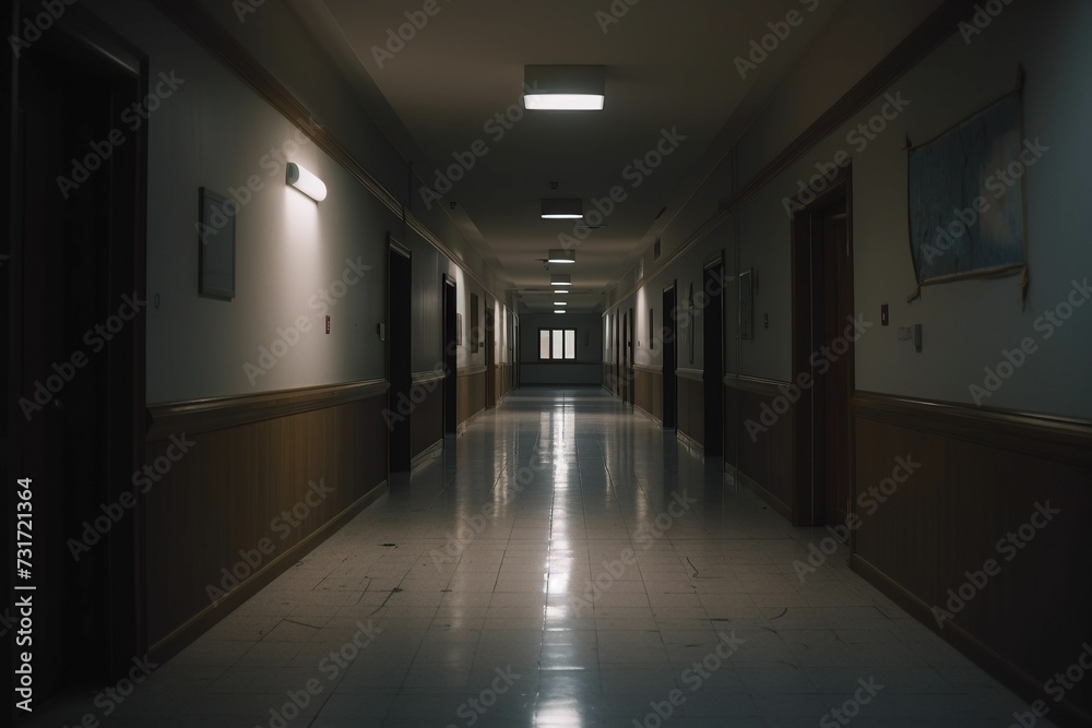 AI generated illustration of a desolate school hallway filled with a sense of despair and loneliness