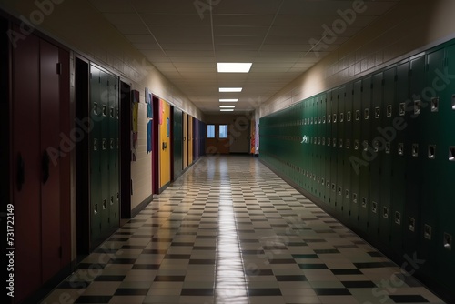 AI generated illustration of a desolate school hallway filled with a sense of despair and loneliness