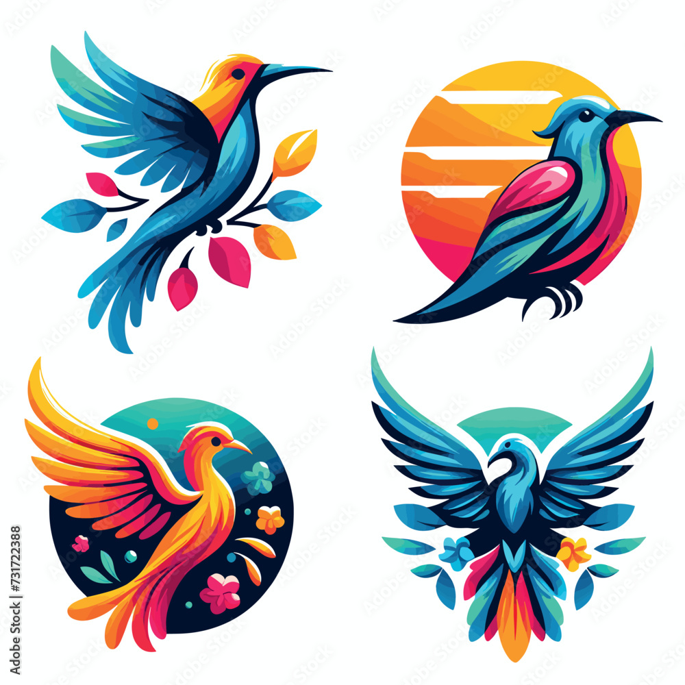 Vector hummingbird logo mascot illustration design, Generative Ai