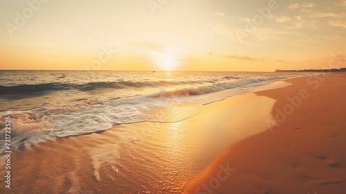 AI-generated illustration of a stunning sunrise at the beach. © Wirestock