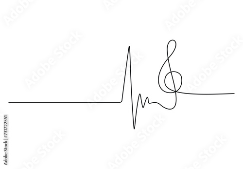 Music note with pulse sign continuous single line drawing vector illustration. Free vector photo