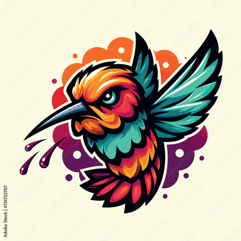 Fototapeta premium Vector hummingbird logo mascot illustration design, Generative Ai