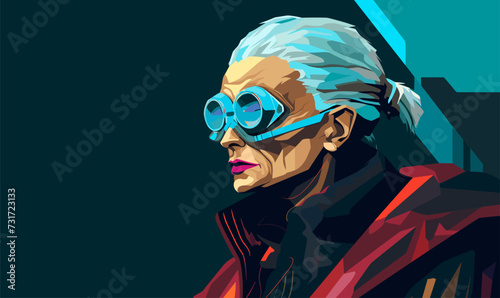 cyberpunk style old woman vector flat isolated vector style illustration