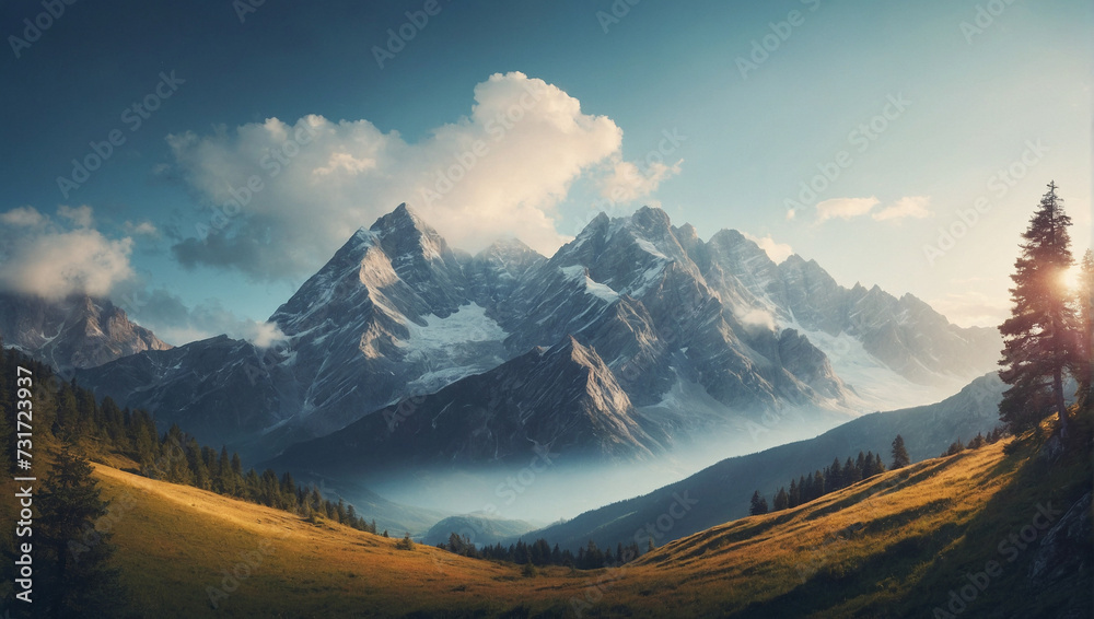 unique and beautiful illustrations of mountains and trees