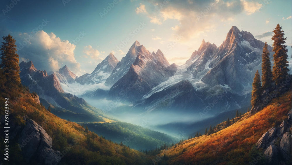 unique and beautiful illustrations of mountains and trees