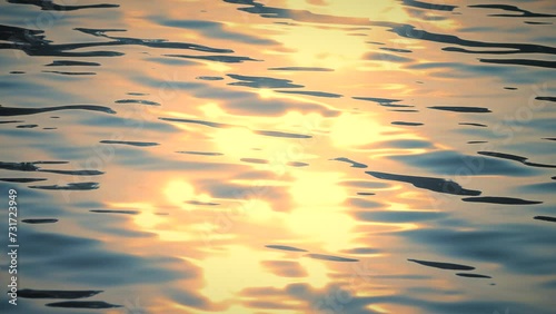 Beautiful reflection golden sun light on blue water, rippled waves, calm natural crystal clean water, fresh, effect, scene, sea, wet, wavy, pool, sunset, shine, slow motion, close up, hd. ProRes 422HQ