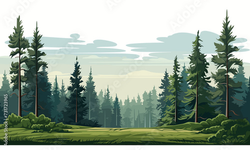 dense pine forest vector simple 3d smooth cut and isolated illustration