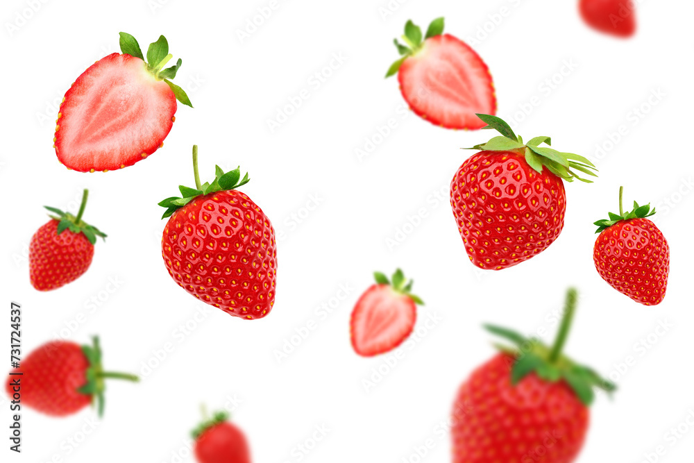 Strawberry berry levitating on a transparent background Strawberry berry levitating on a transparent background