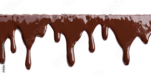 Melted brown chocolate dripping on transparent background, with clipping path 3D illustration.
