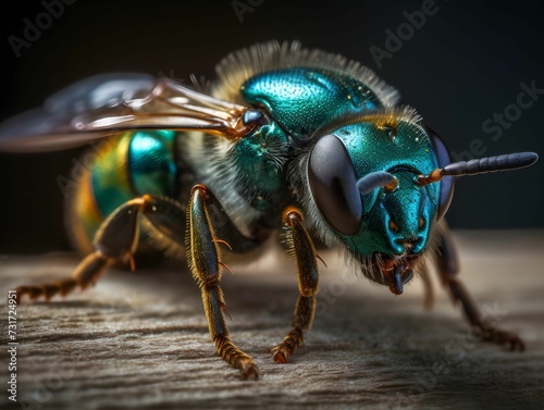 AI generated illustration of macro details on a green blue fly wasp