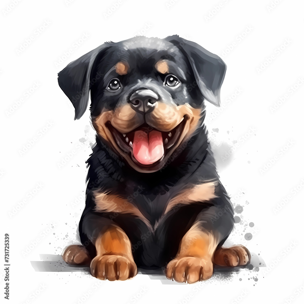AI generated illustration of a smiling Cube Rottweiler in watercolor on a white background AI generated illustration of a smiling Cube Rottweiler in watercolor on a white background
