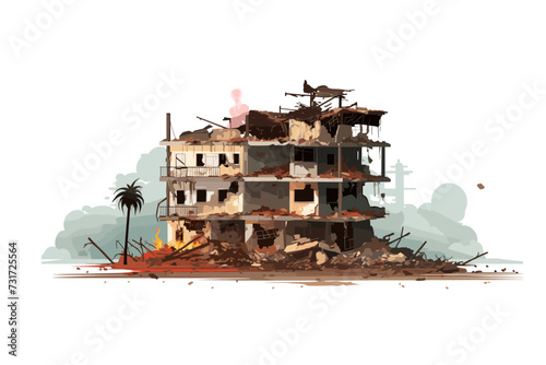 destroyed building isolated vector style with transparent background illustration