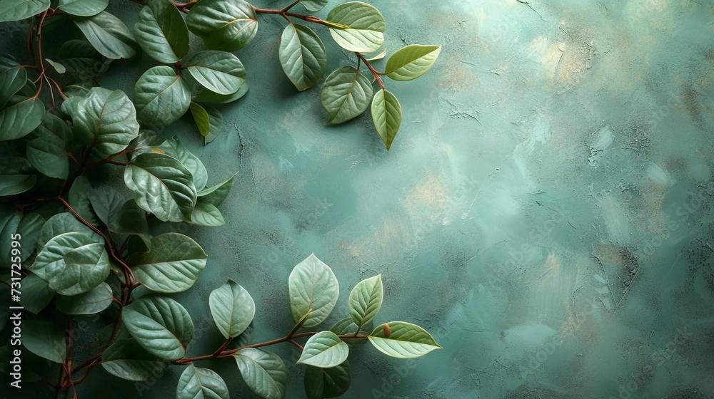 Dark leaves on a vintage green background