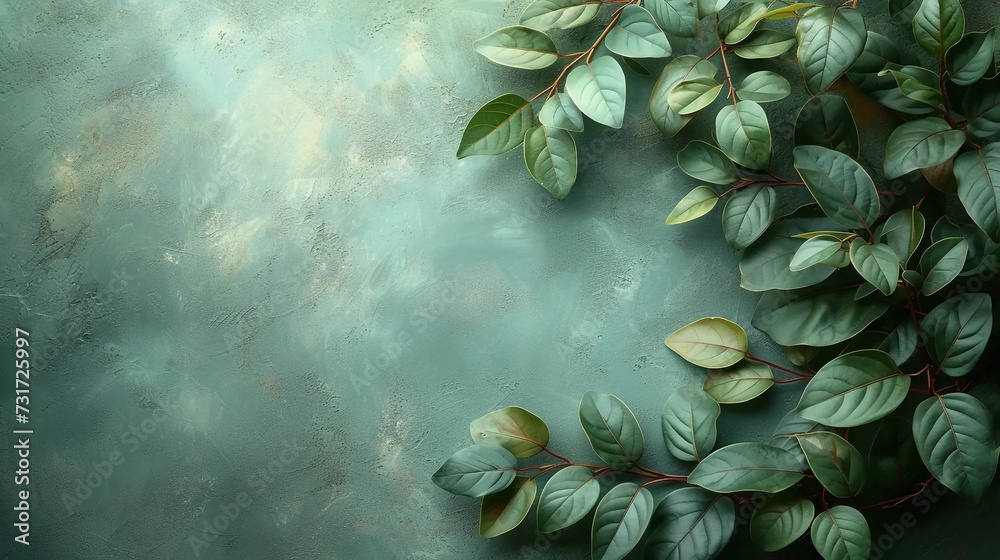 Dark leaves on a vintage green background